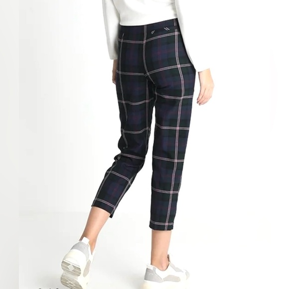 TOPSHOP Checkered Cropped Trousers High Rise Women’s 6 Navy Belted Plaid modern - Picture 12 of 12